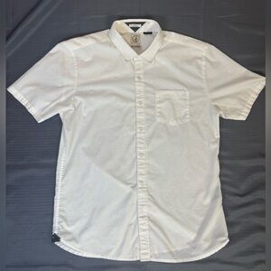 Volcom Classic Fit White Button Up Shirt Large Short Sleeve Skate Surf